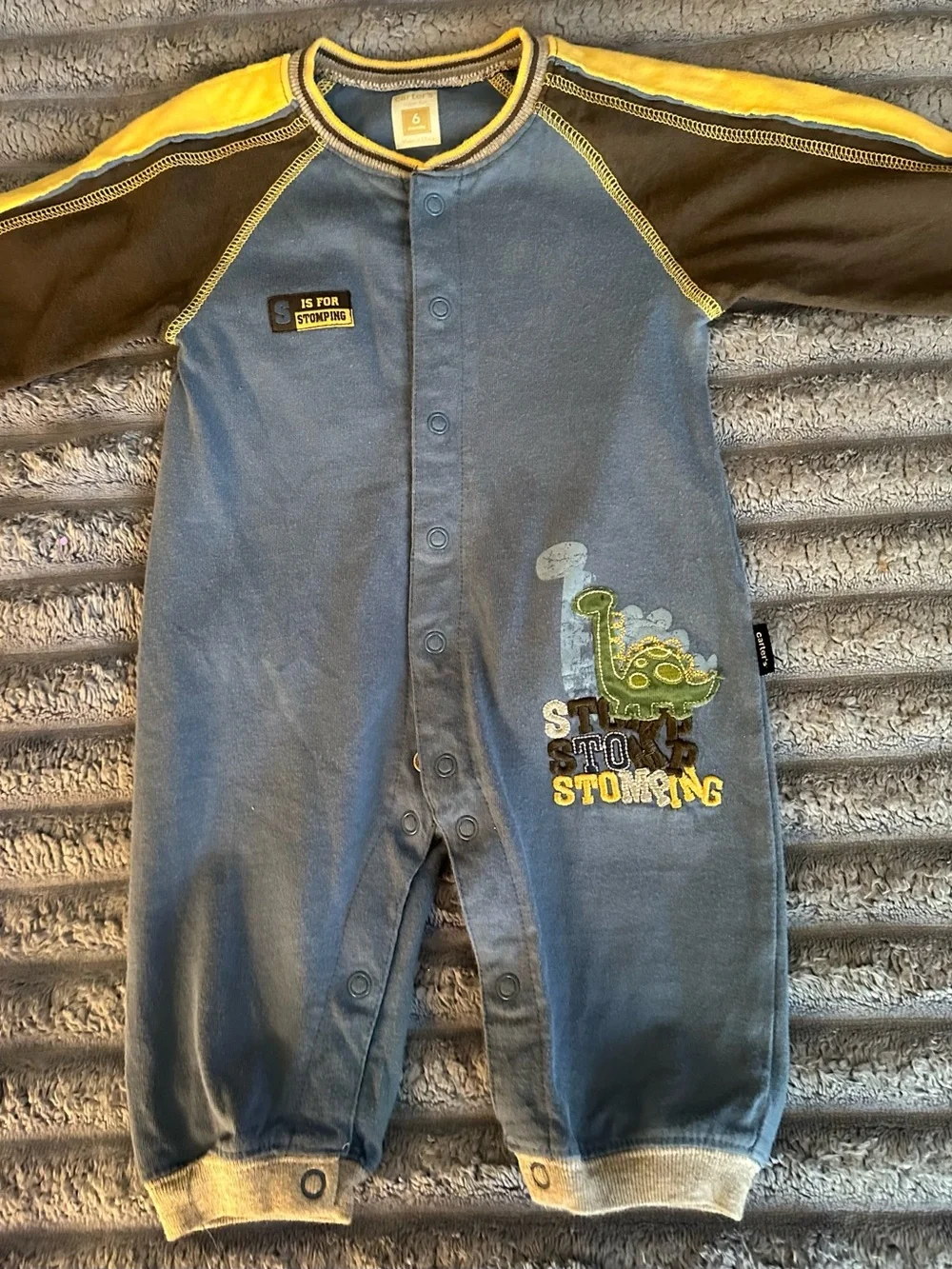 Carter's Blue, Yellow & Brown Dinosaur One-Piece
